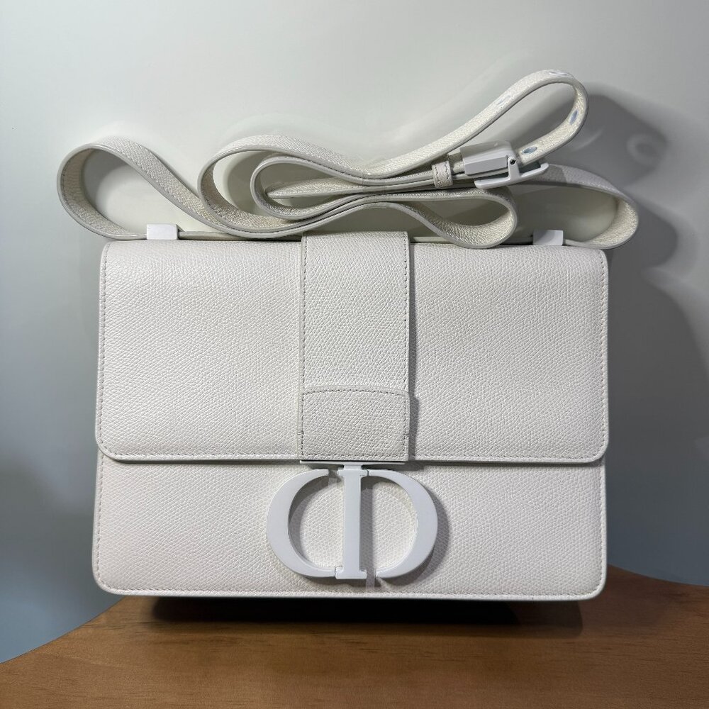Christian Dior Grained Calfskin 30 Montaigne Flap Bag White